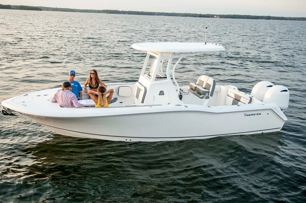 New Tidewater center-console boat on a trailer